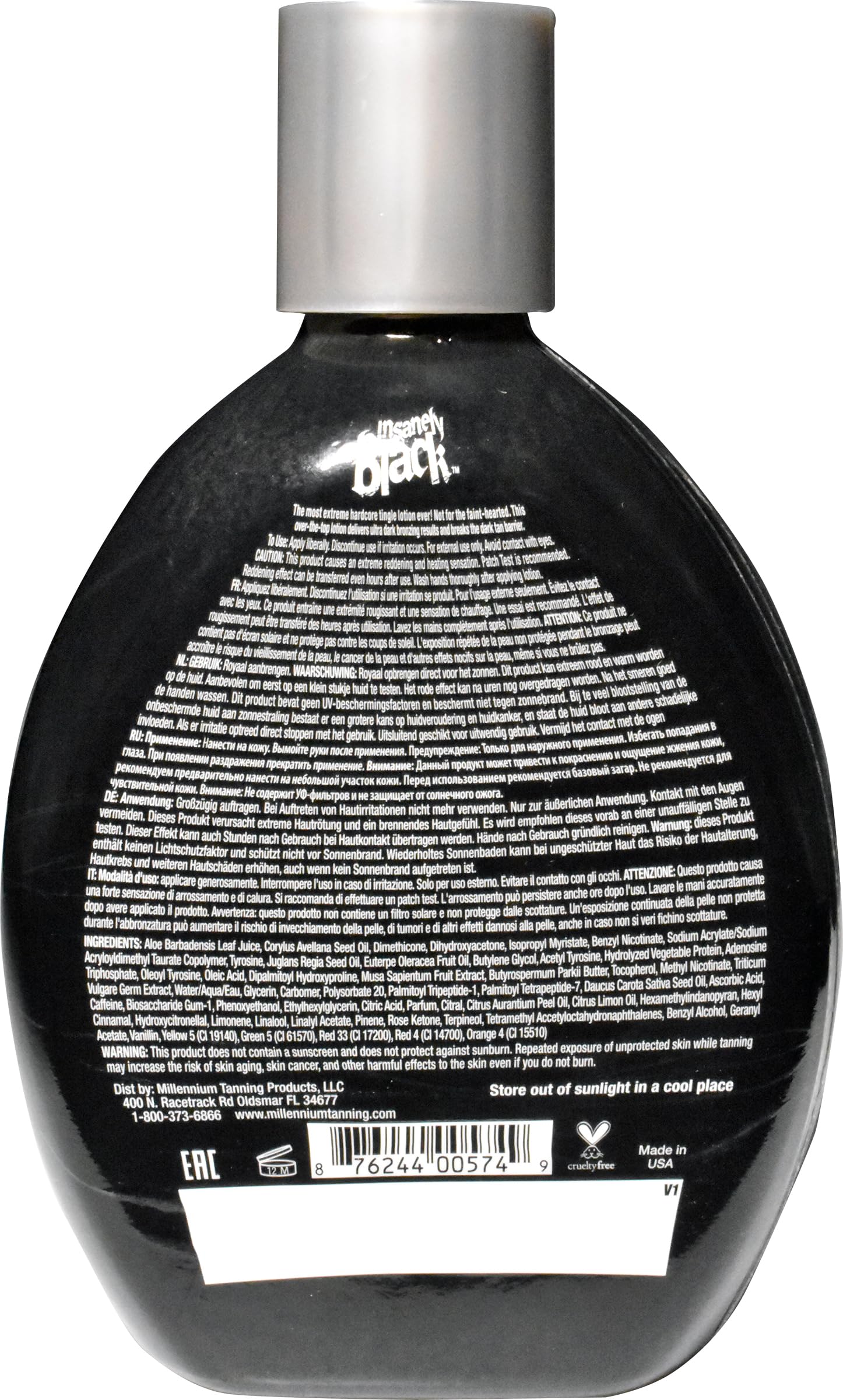 Millennium Tanning Insanely Black 60x pump-top enables easy, controlled lotion delivery.