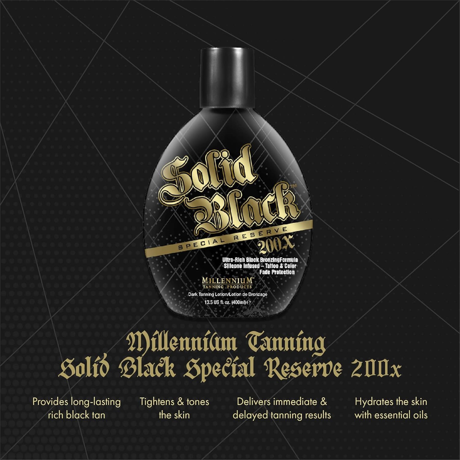 Millennium Tanning Solid Black Special Reserve 200X natural bronzer ingredients reveal glow