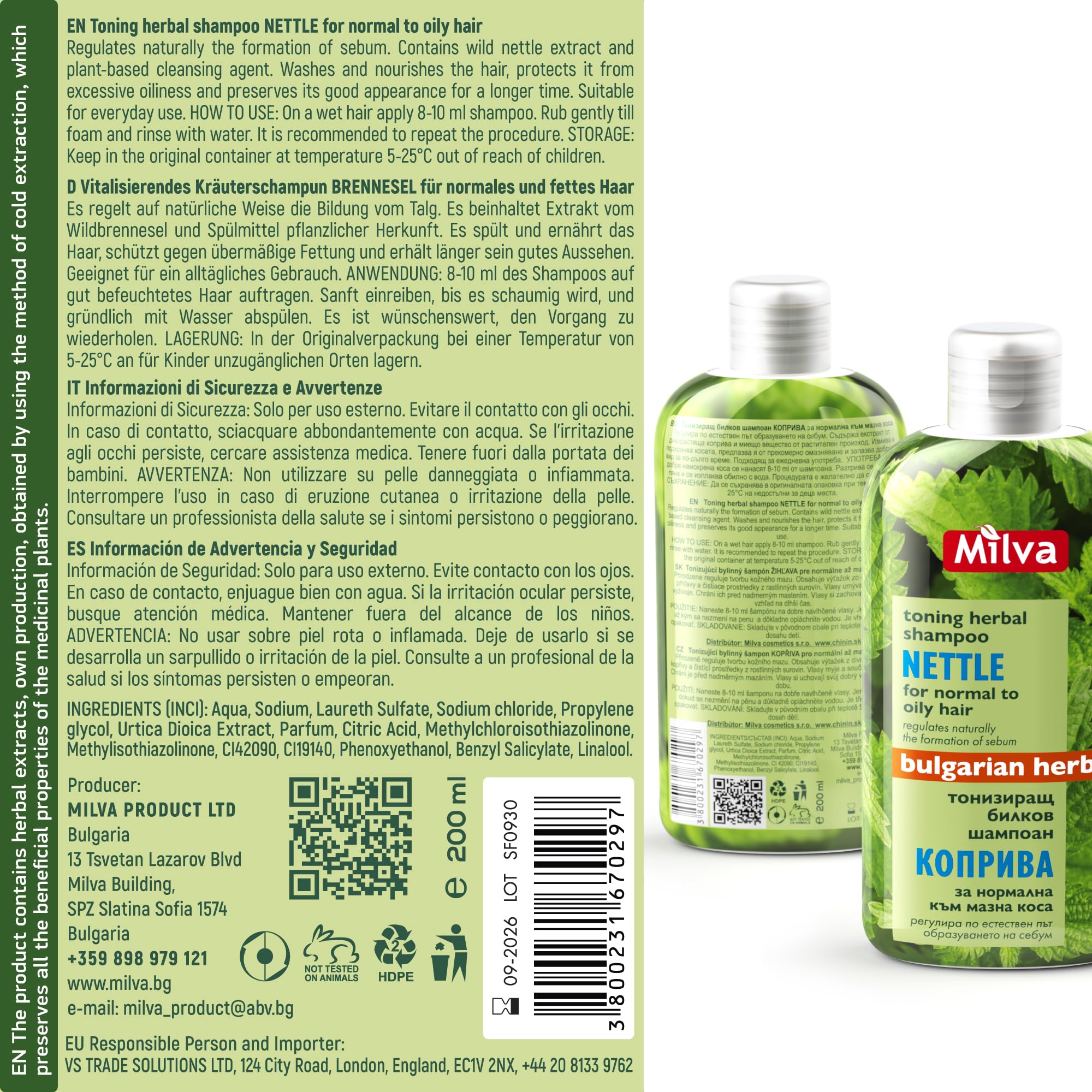 Milva nettle shampoo after wash reveals smooth, oil-balanced roots