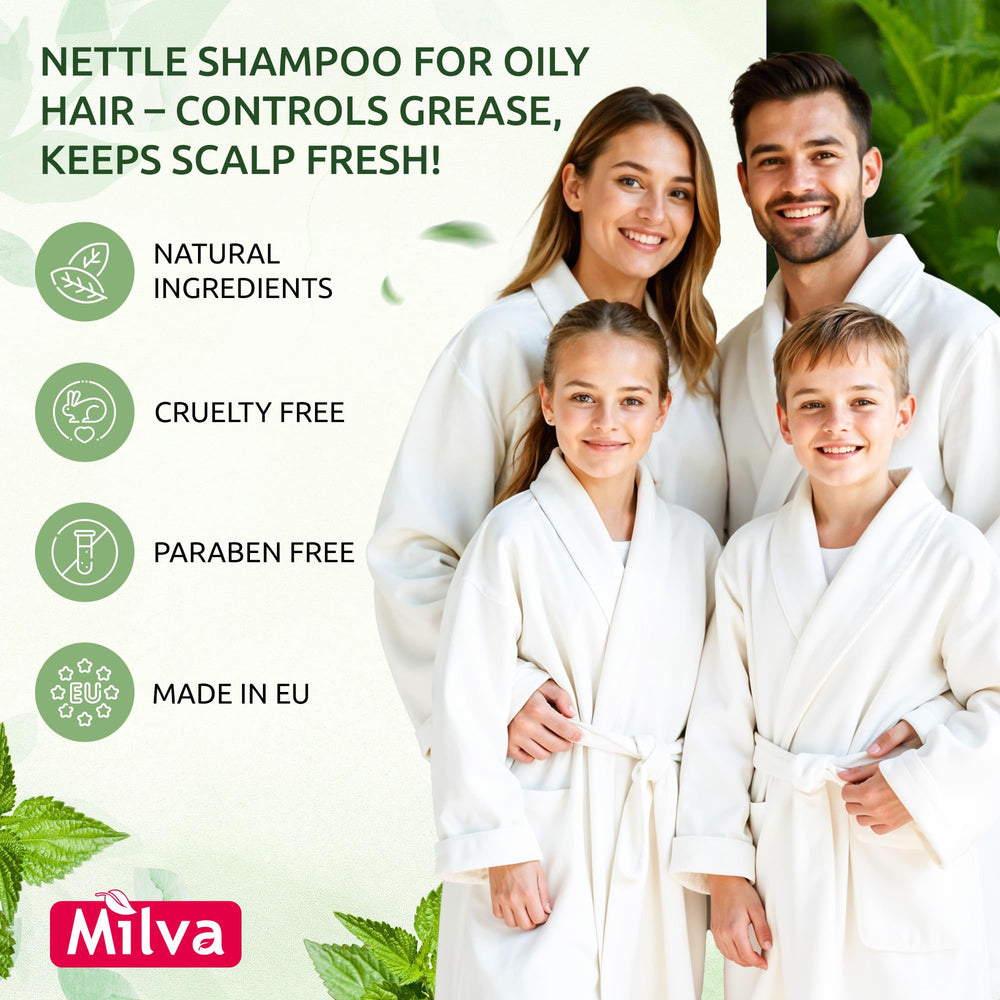 Milva nettle shampoo shows clarifying lather for oil-control on scalps