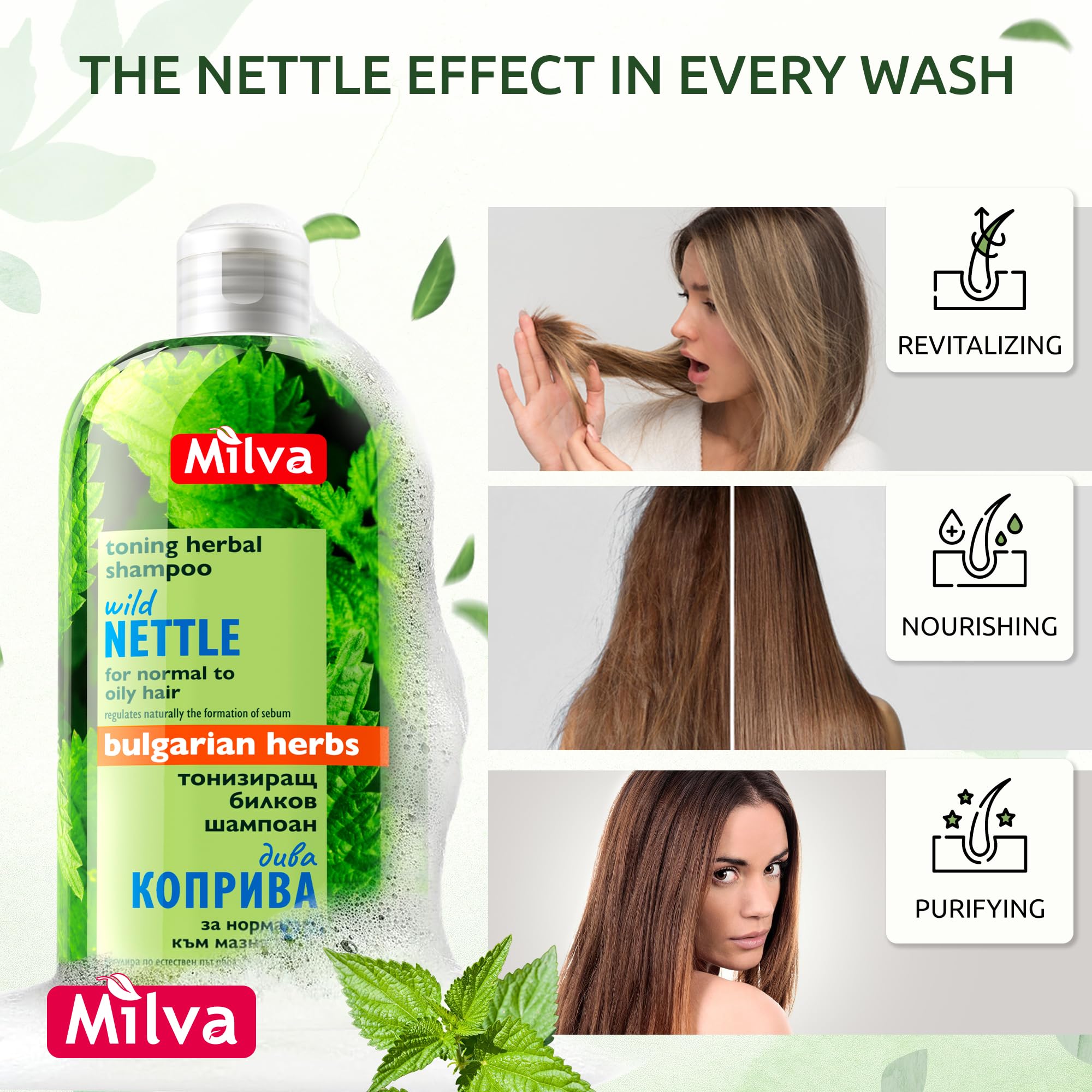 Milva nettle shampoo volume-boost formula for fuller-looking hair