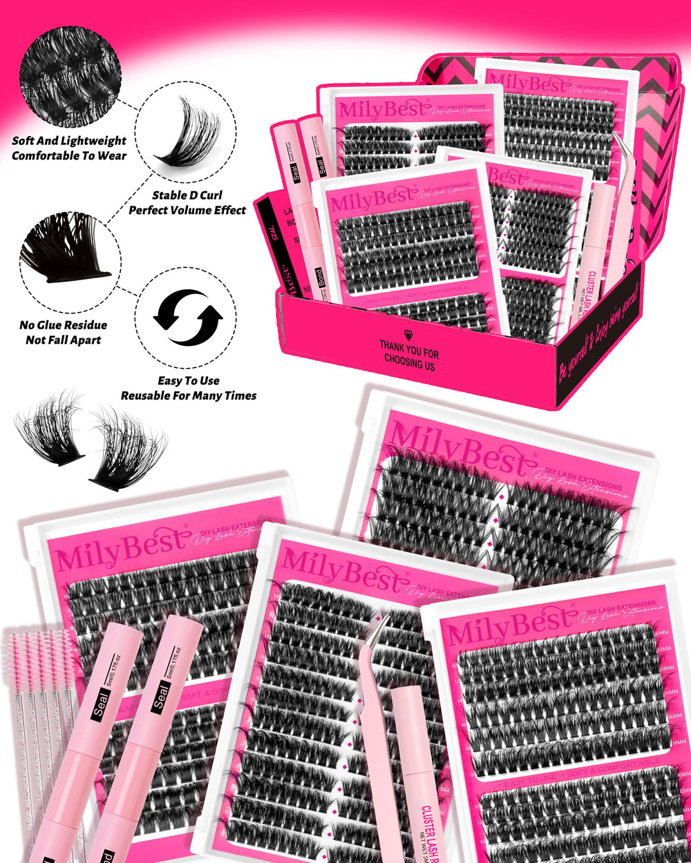 MilyBest lash and eyebrow brushes for tidy grooming and lash care.