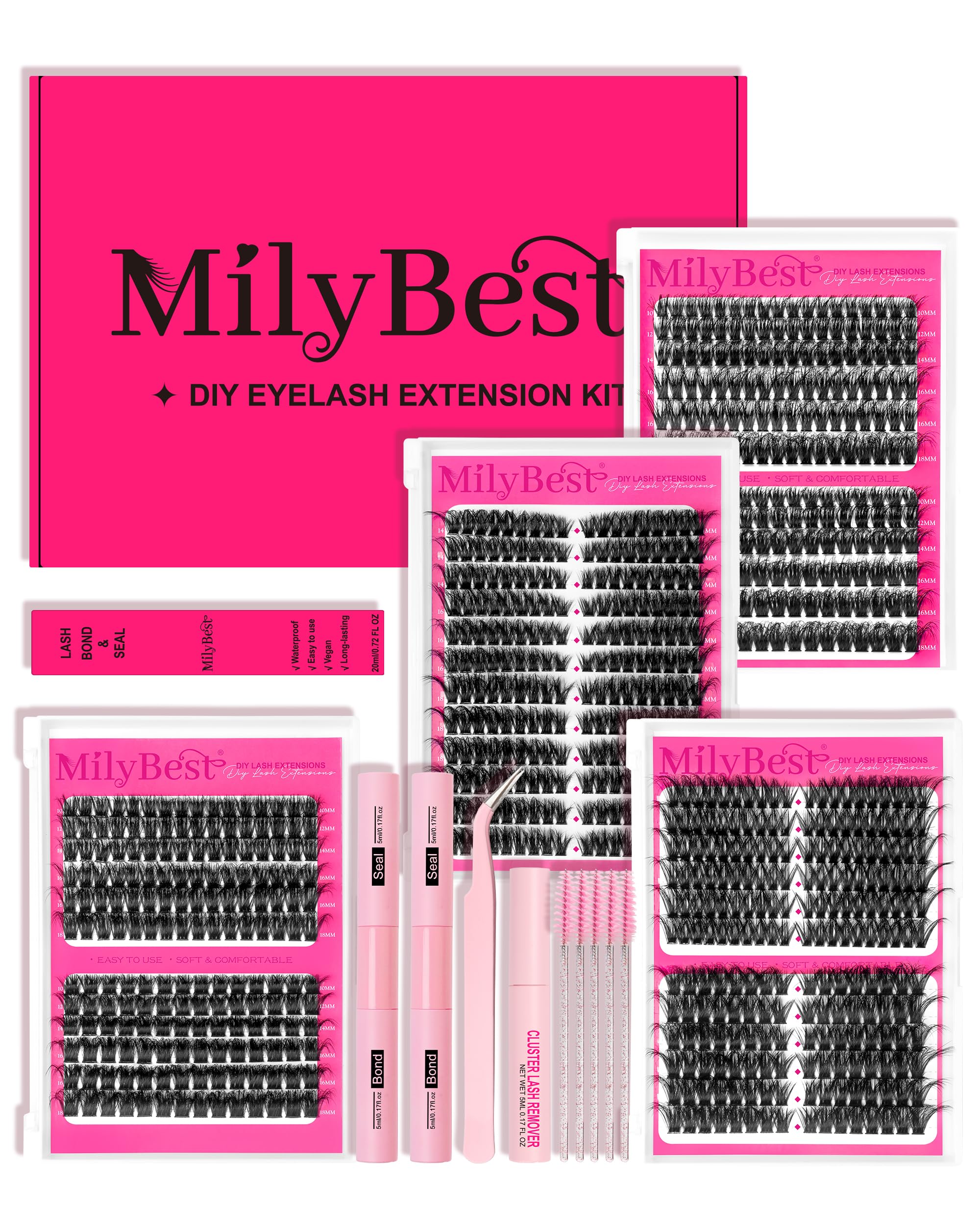 MilyBest lash clusters kit 864pcs for customizable salon-volume at home.