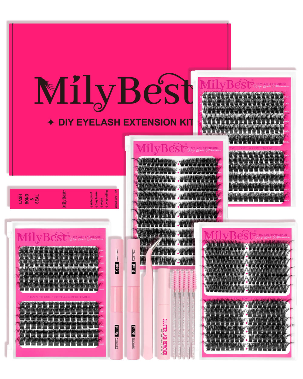 MilyBest lash clusters kit 864pcs for customizable salon-volume at home.