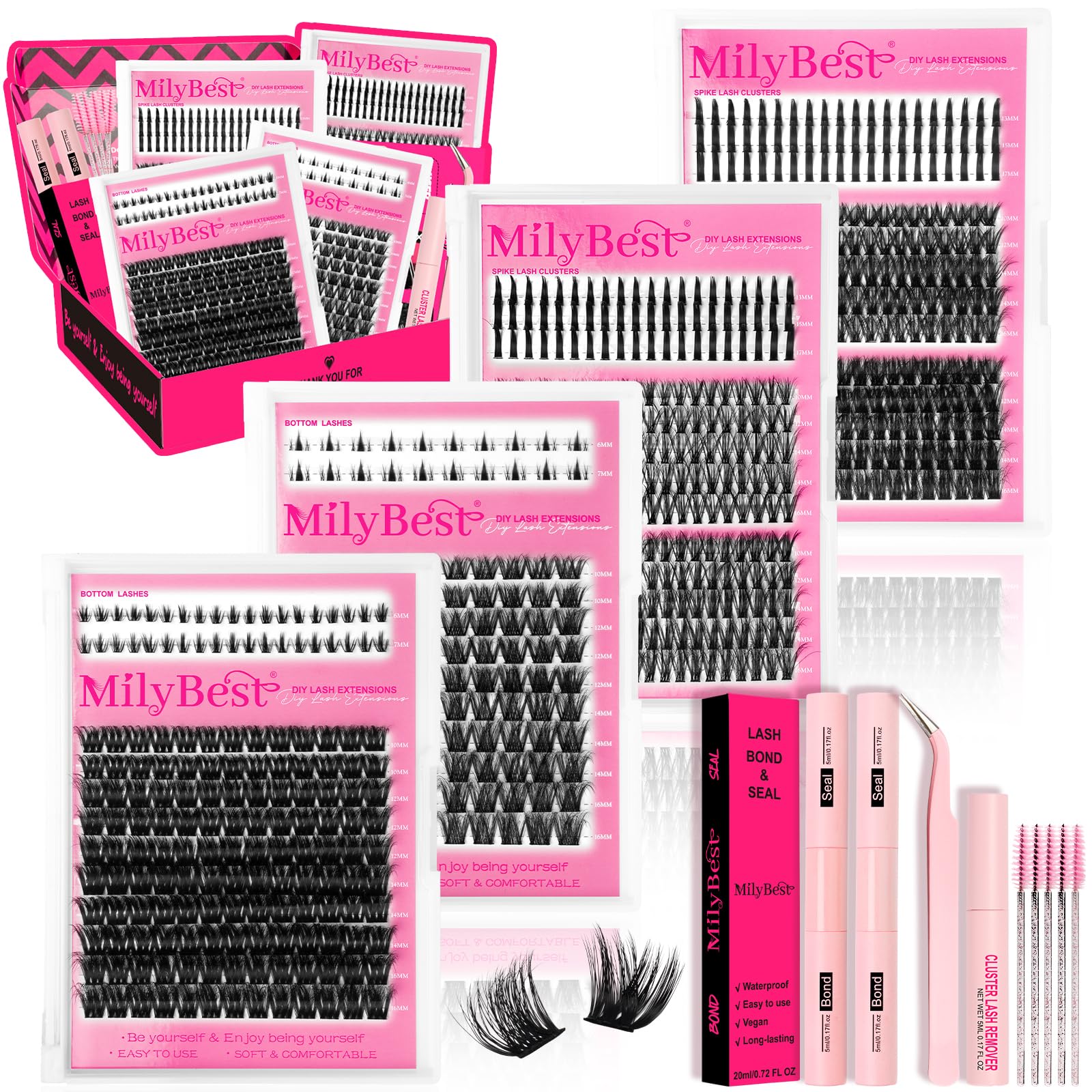 MilyBest lash clusters kit contents 808pcs for versatile DIY lash artistry at home