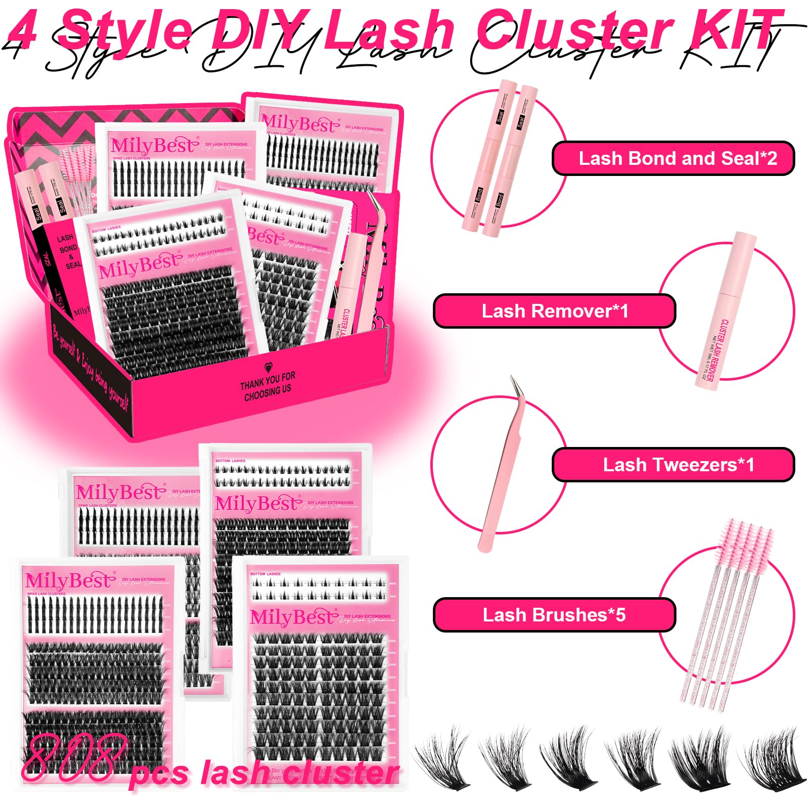 MilyBest lash clusters kit dual-ended glue for strong hold and easy cleanup