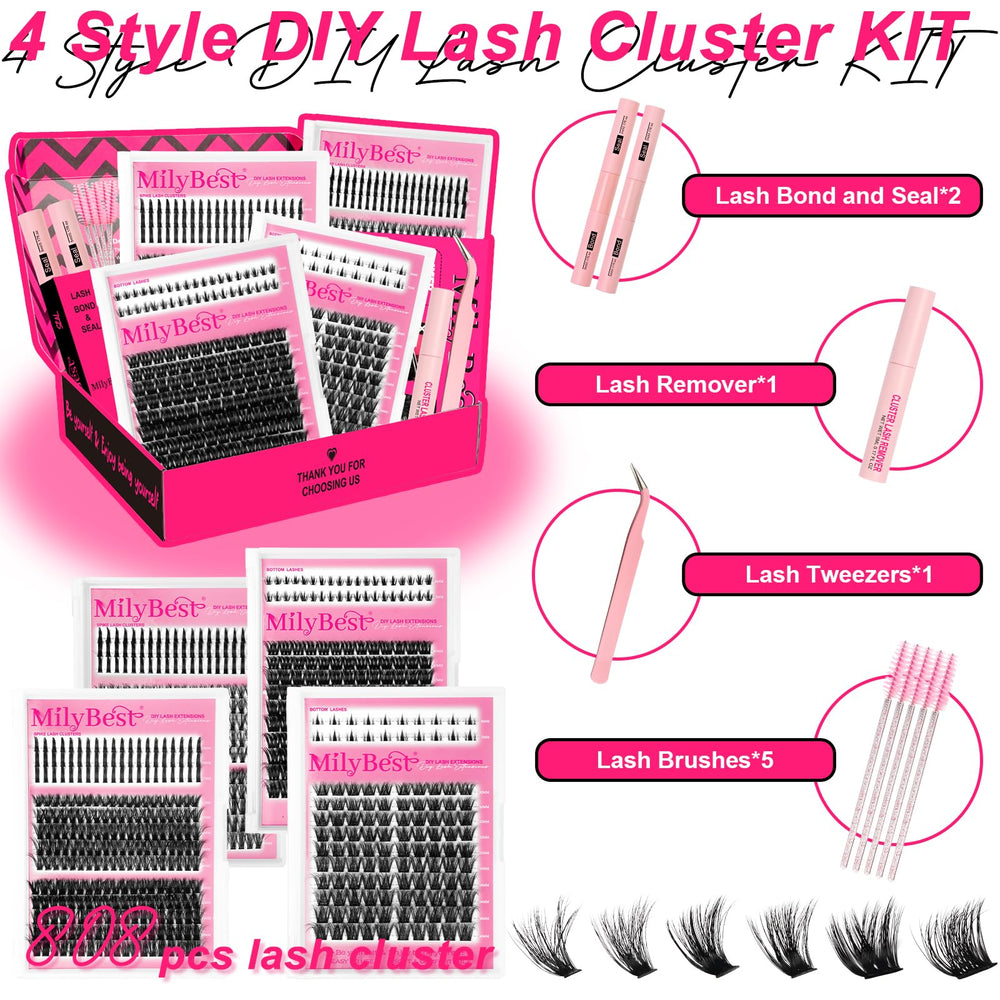 MilyBest lash clusters kit dual-ended glue for strong hold and easy cleanup
