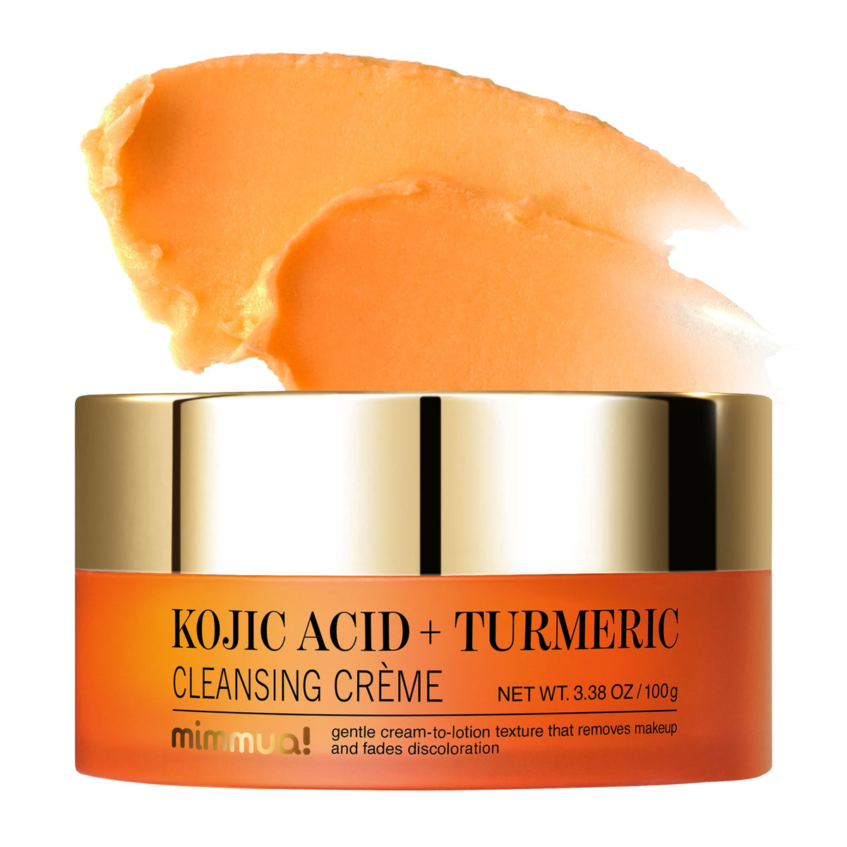 mimmua kojic acid turmeric cleansing creme balm jar shows a silky balm-to-oil texture for gentle makeup removal