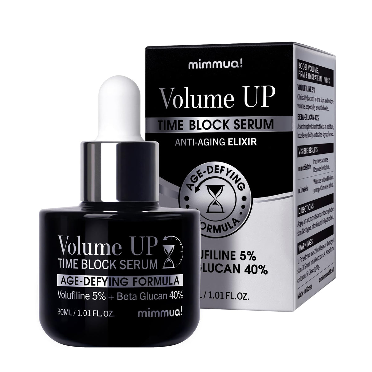 Mimmua Volume UP Time Block Serum bottle with silky, smooth-skin finish.