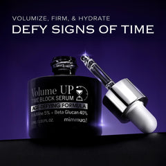 Mimmua Volume UP Time Block Serum packaging highlights premium branding and travel-friendly design for on-the-go skincare.