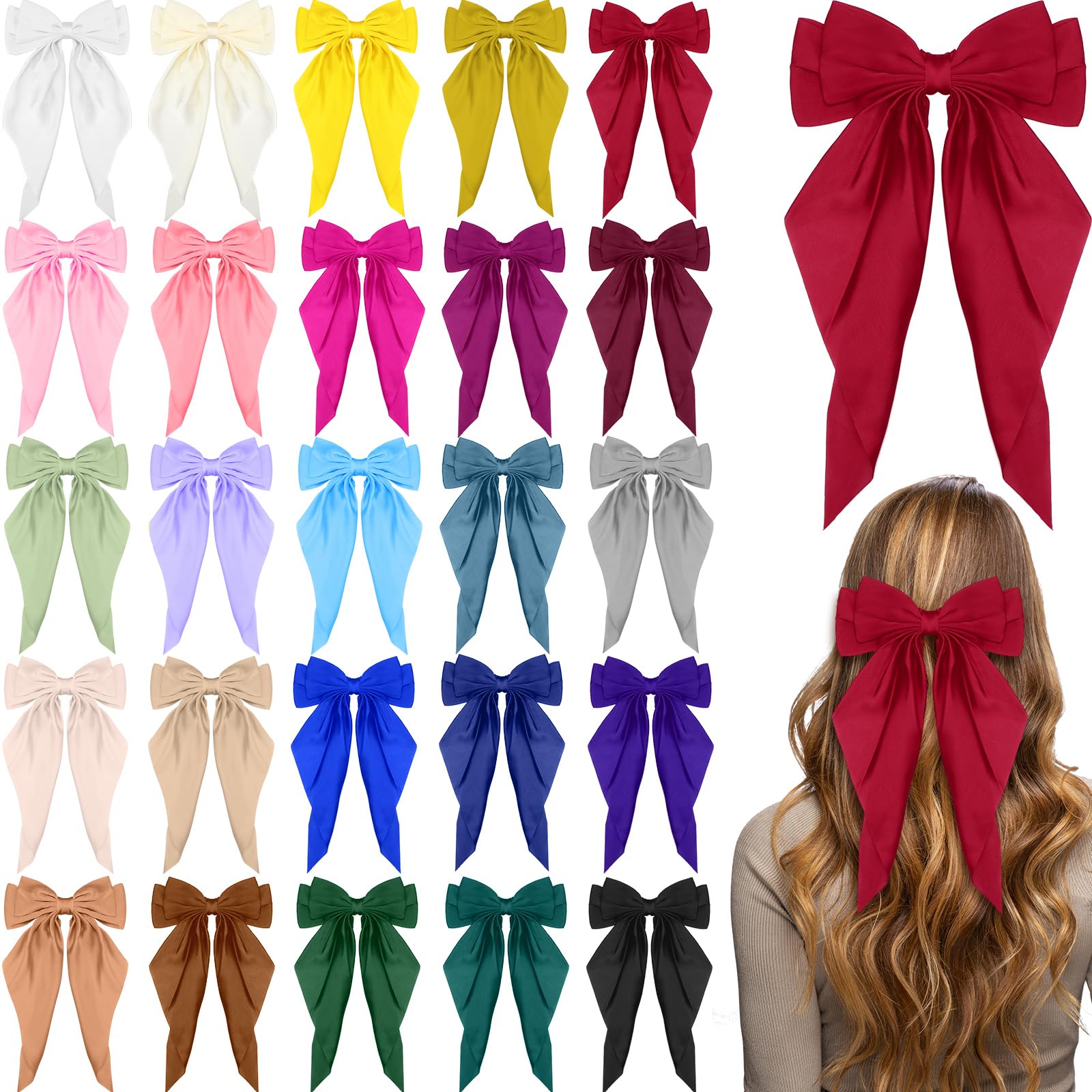 Mimorou 25-pcs satin hair bows in bulk add elegant color accents to any look.