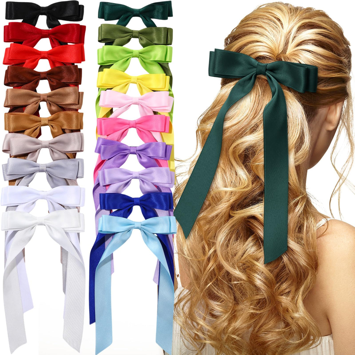Mimorou silk satin hair bows in assorted colors for everyday outfits