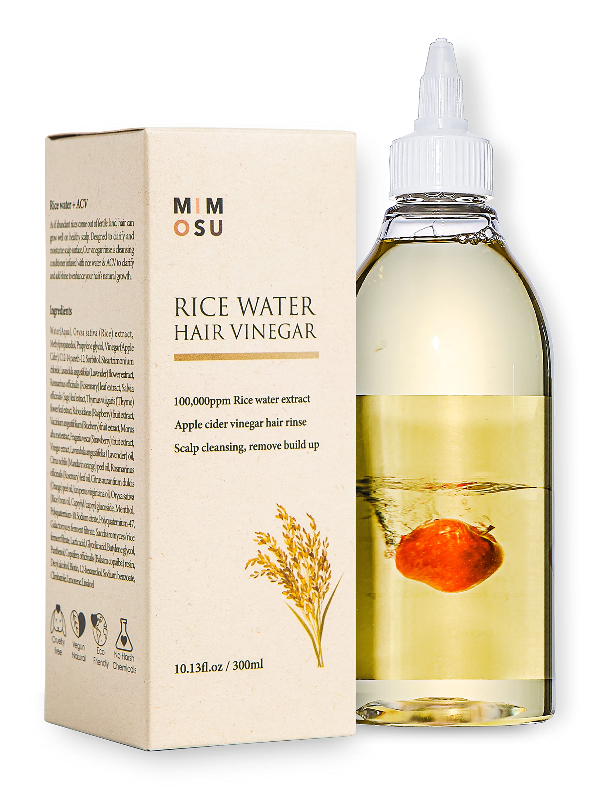 Mimosu Apple Cider Vinegar Hair Rinse bottle for gentle scalp cleanse.