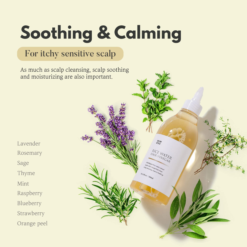 Mimosu Herbal calming extracts scene conveys soothing aroma and hydration.
