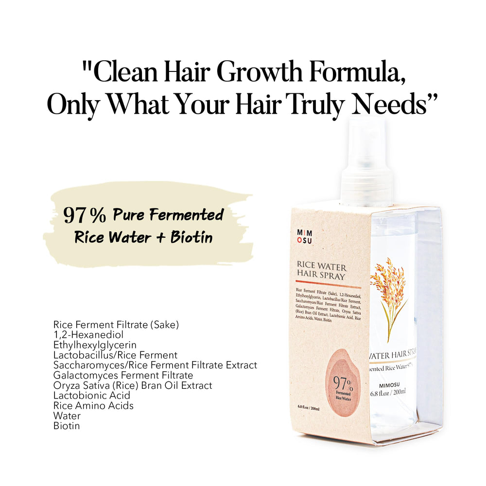 Close-up of the spray application from Mimosu bottle illustrates fast-absorbing hydration for the scalp.