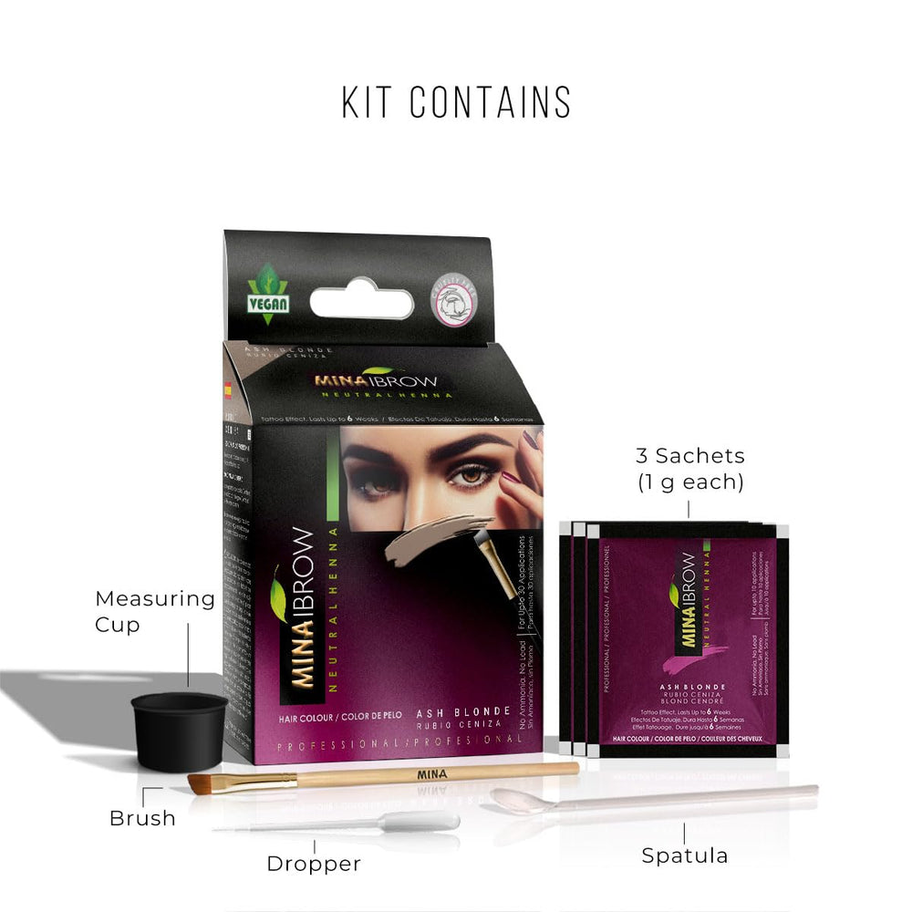 MinaiBrow henna kit brush included for precise at-home tinting.