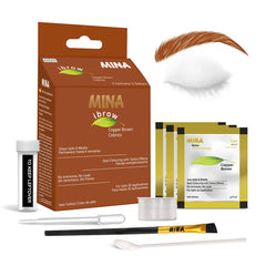 MinaiBrow iBrow henna kit packaging highlights ammonia-free formula and vegan cruelty-free credentials.