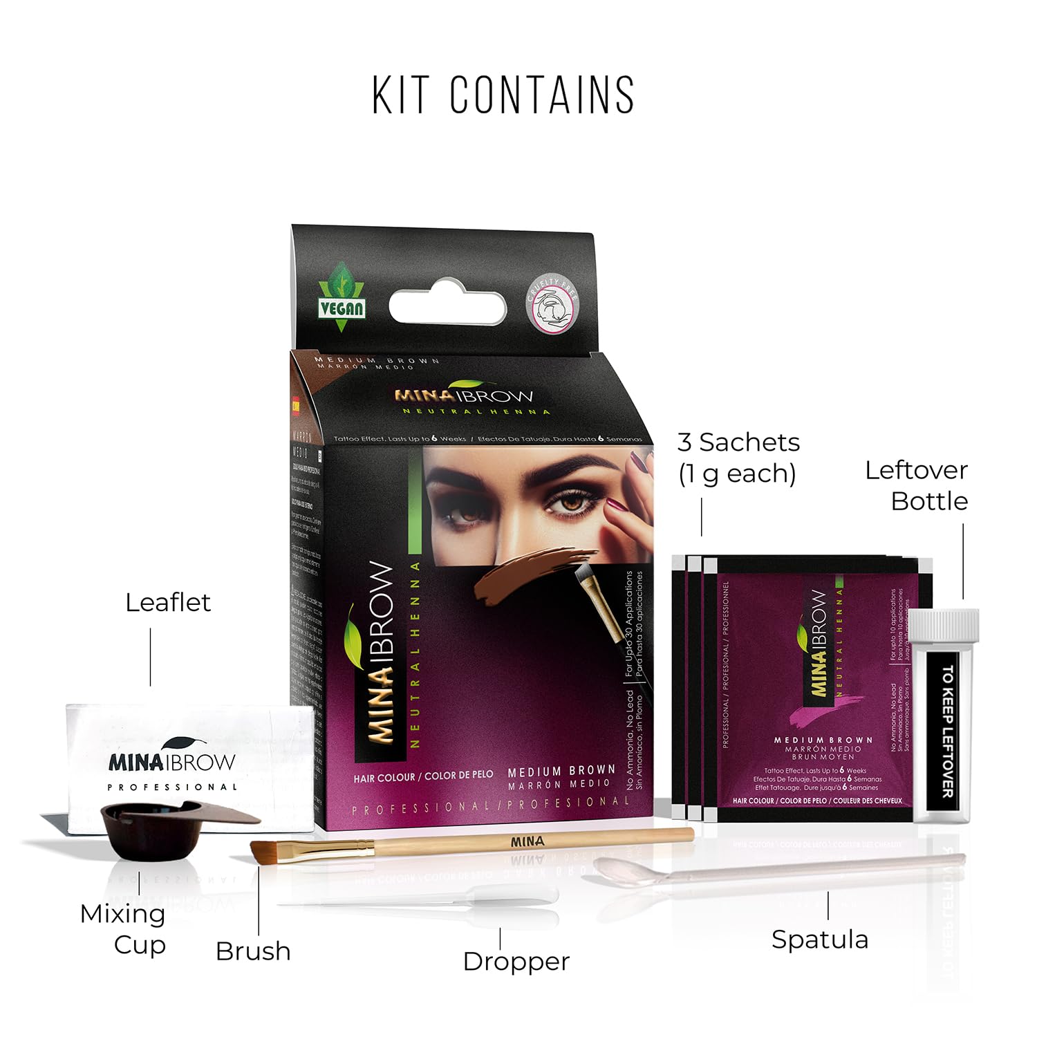 MinaiBrow application powder scoop shows quick, mess-free mixing and even coverage.