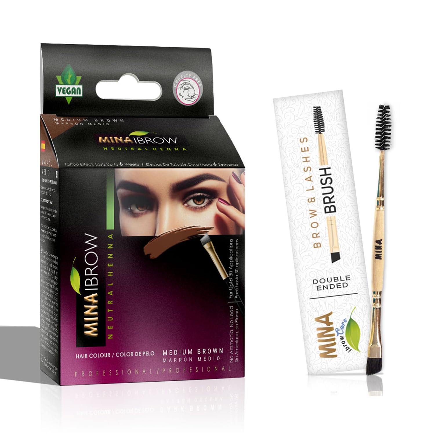 MinaiBrow medium brown brow powder tube for natural tint and long-lasting color.