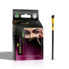 MinaiBrow dark brown powder packaging highlights natural ingredients and cruelty-free badge.