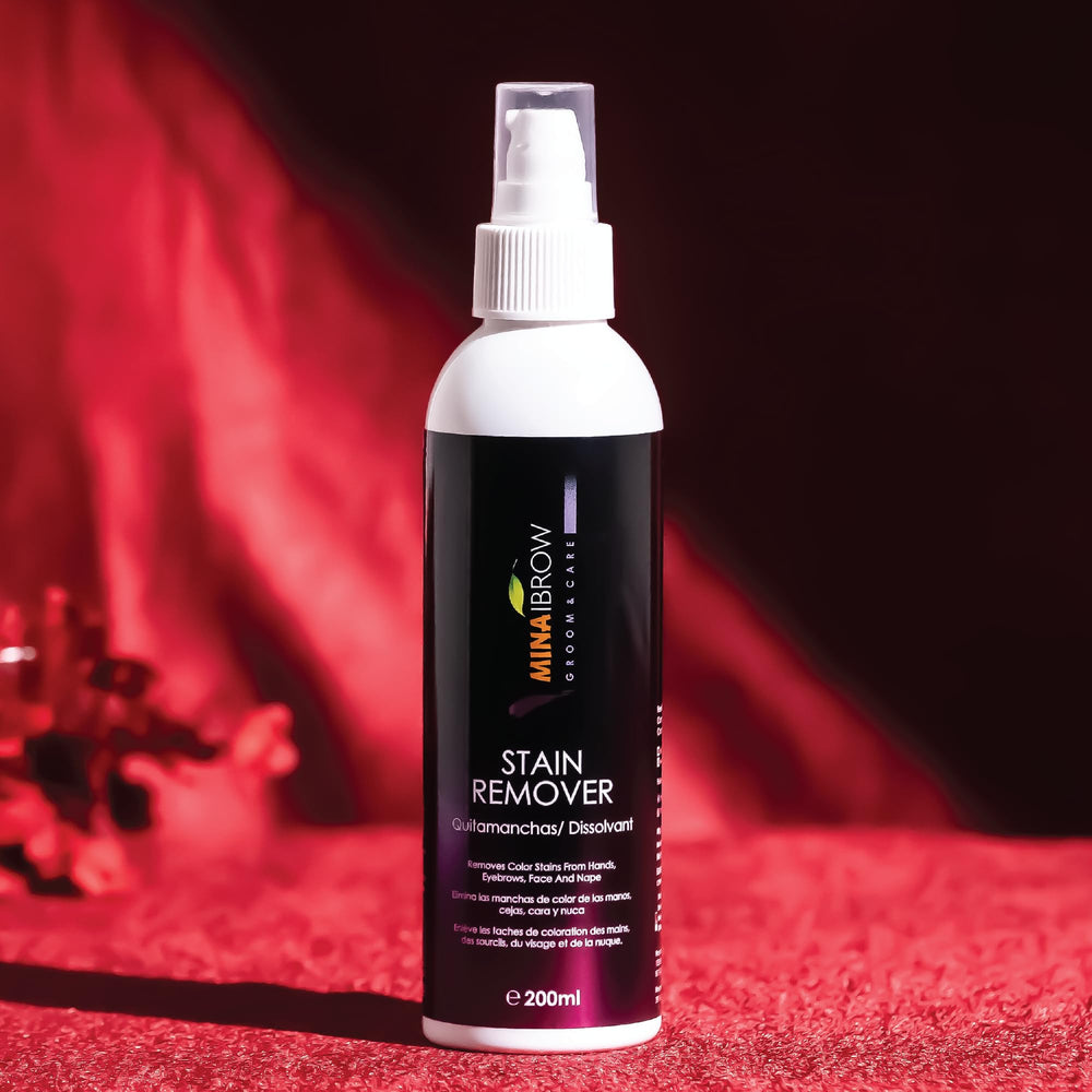 MinaiBrow Mina Henna Tint Stain Remover packaging box signals trusted home-use solution.