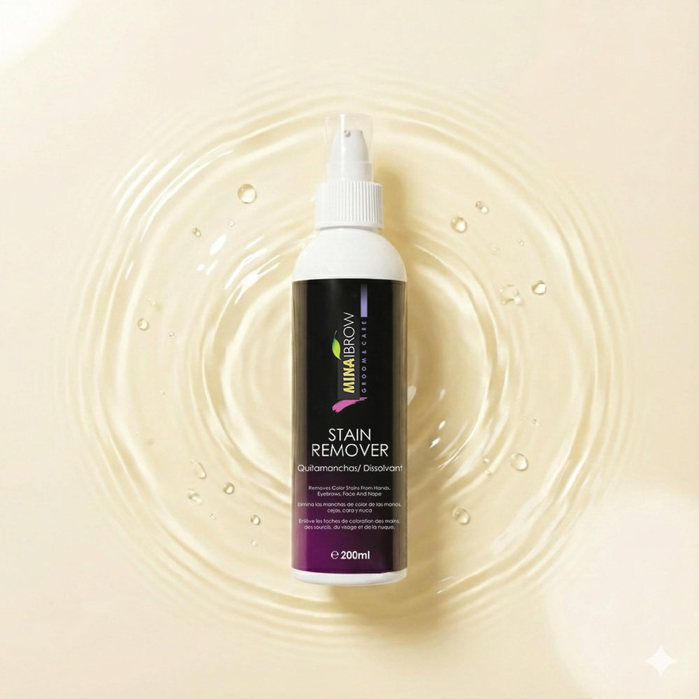MinaiBrow Mina Henna Tint Stain Remover wipe-action demonstrates effortless tint correction.