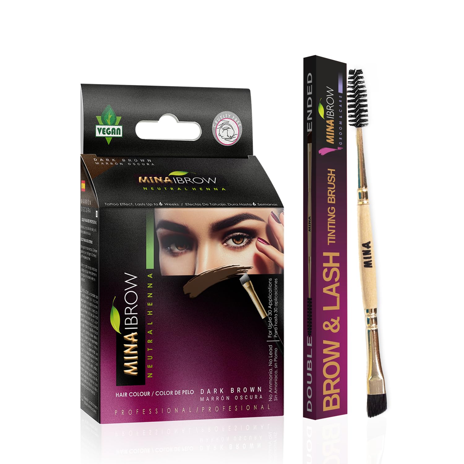 MinaiBrow polvos tintes cejas marrón oscuro para color natural y duradero.