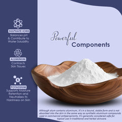 Minature Alum Powder dissolves in water to form mild skin care solutions.