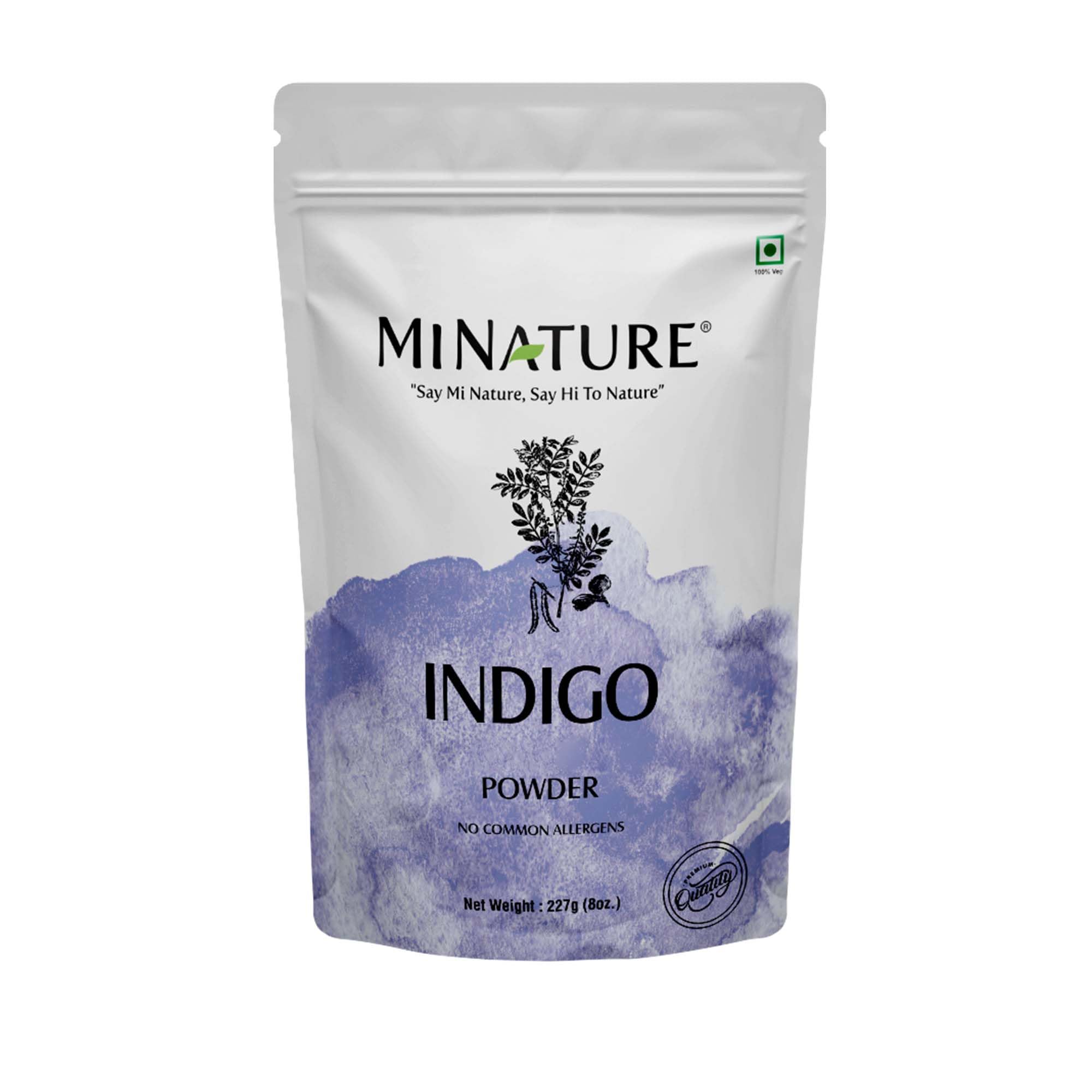 Mi Nature Indigo Leaf Powder jar showing pure tint for dark hair color.