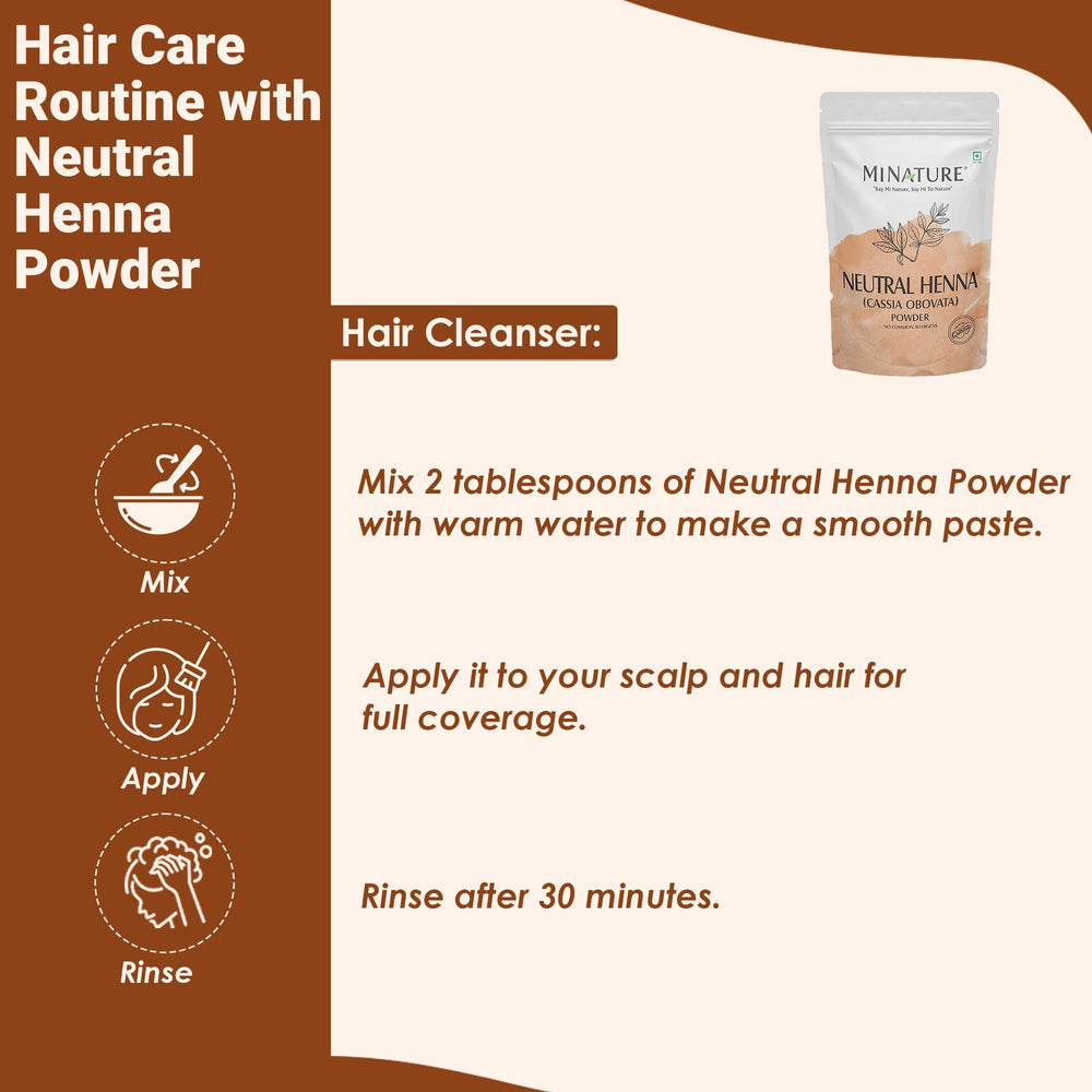 Minature Pure Neutral Henna Powder on hair promotes softness and manageability.