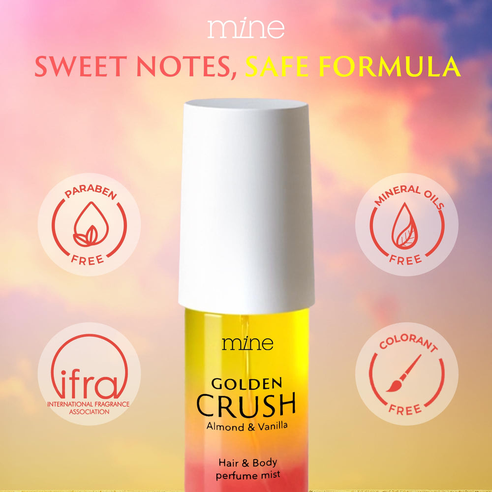 Mine notes visualization: almond and vanilla layers for a warm scent