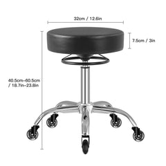Mineloff rolling stool side view shows height adjustable frame for task flexibility.