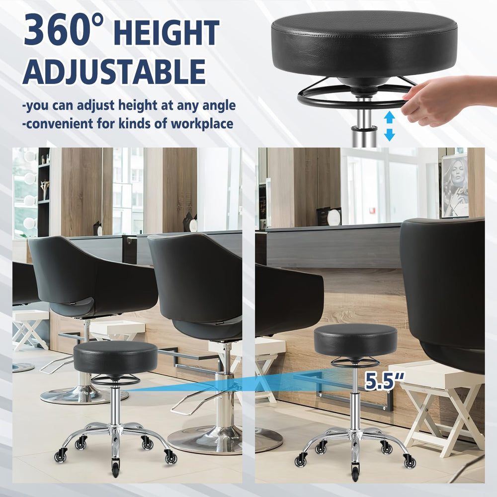 Mineloff rolling stool swivel action enables smooth reach during work.