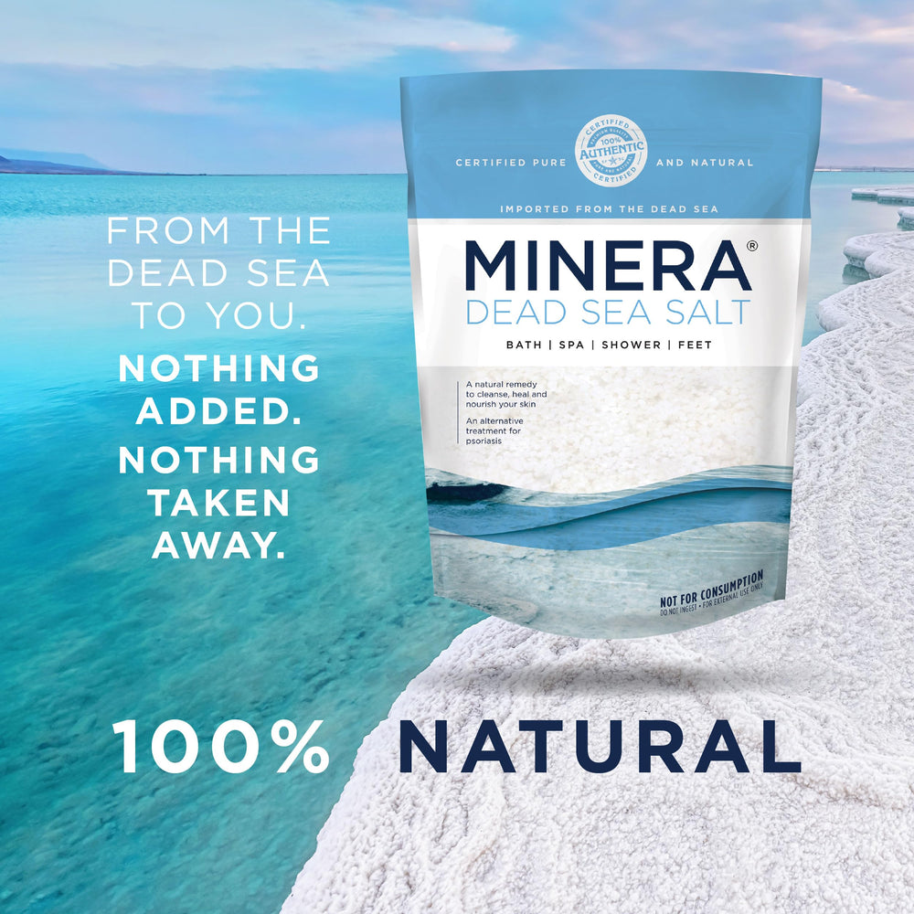 Minera Dead Sea Salt dissolving in warm water for gentle exfoliation.