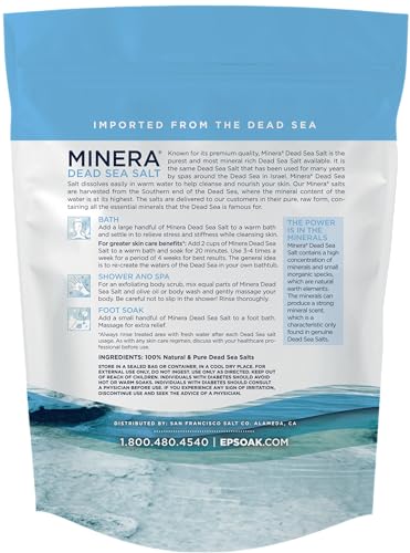 Minera Dead Sea Salt fine grain texture ideal for quick dissolving bath soaks.
