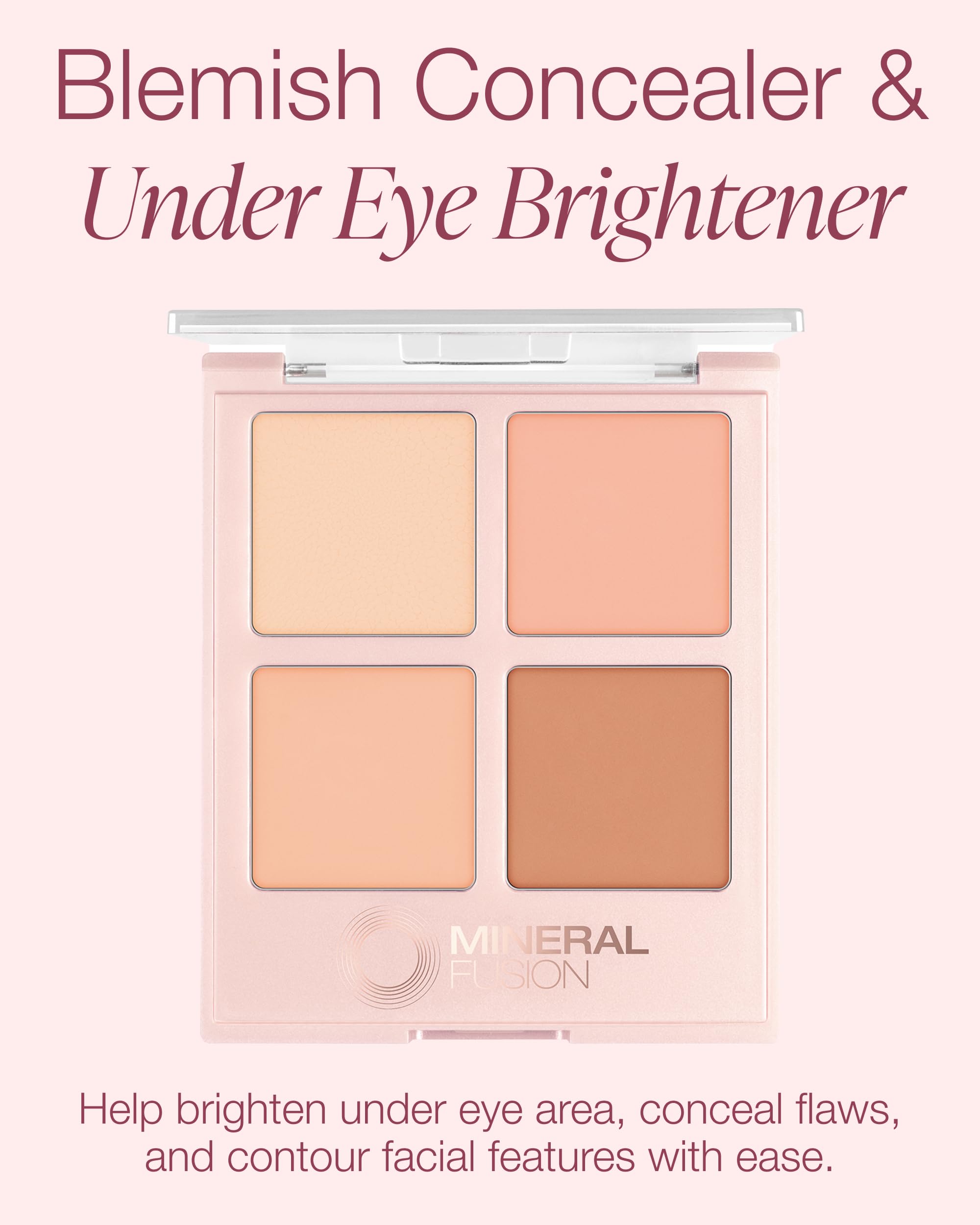 Mineral Fusion Concealer Palette Indulgence under-eye brightening swatch demonstrates quick radiance.