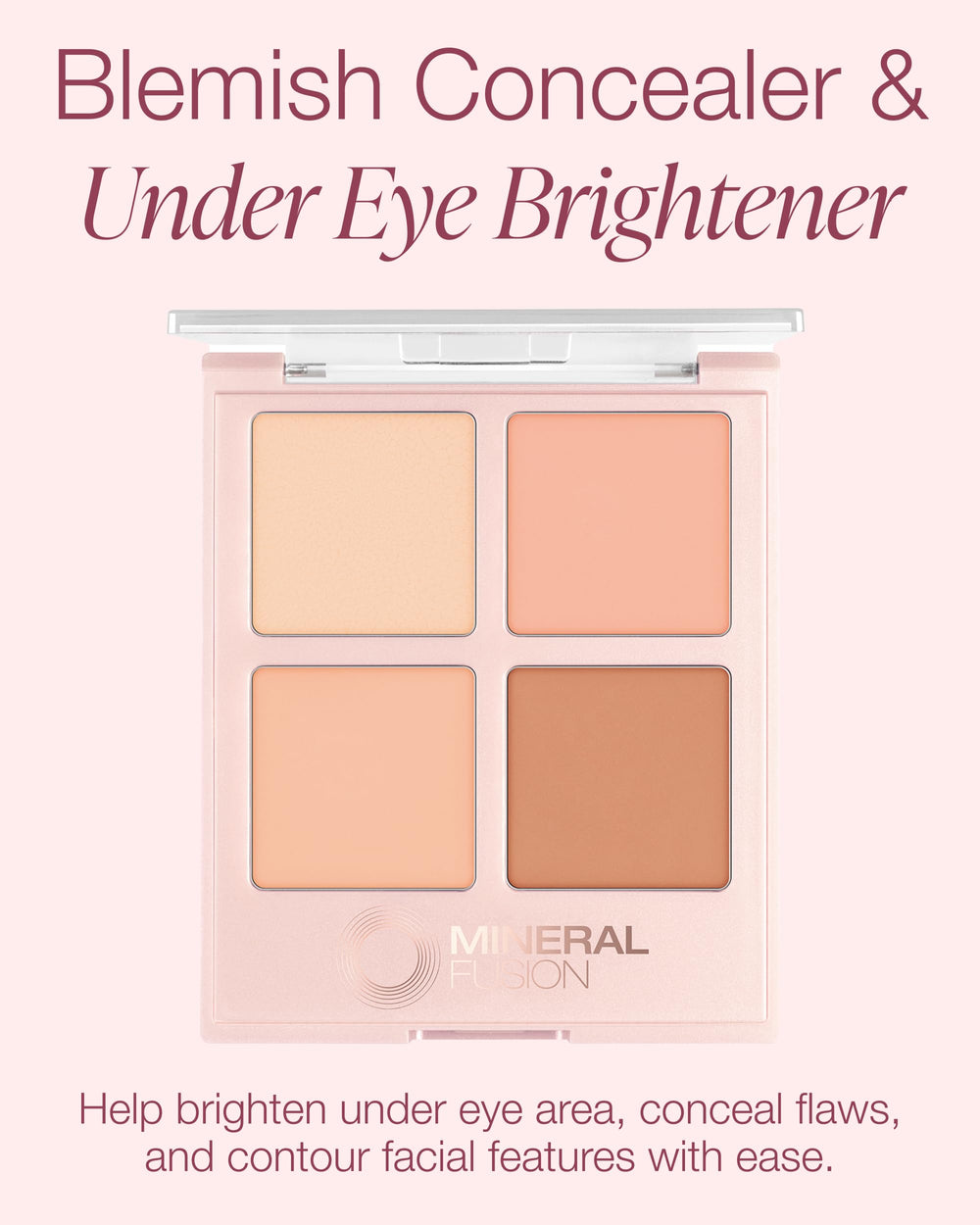Mineral Fusion Concealer Palette Indulgence under-eye brightening swatch demonstrates quick radiance.