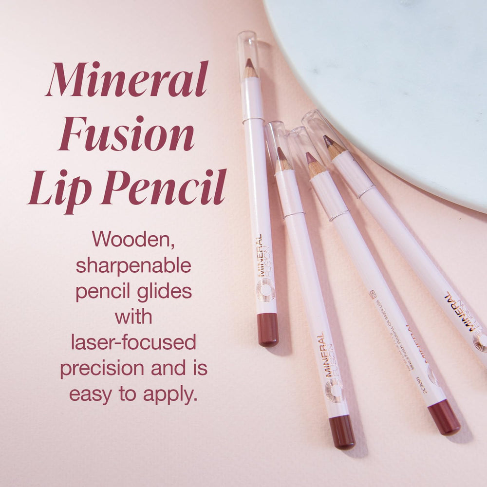 Mineral Fusion Elegant Lip Pencil application tip shows smooth glide for defined lips.