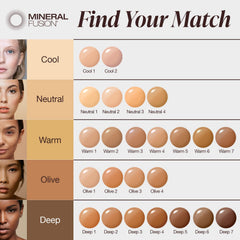 Mineral Fusion foundation swatch on skin highlights cool undertones and even tone.