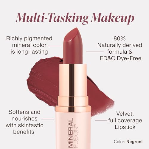 Mineral Fusion Lipstick Negroni swatch reveals buildable color and hydrating texture