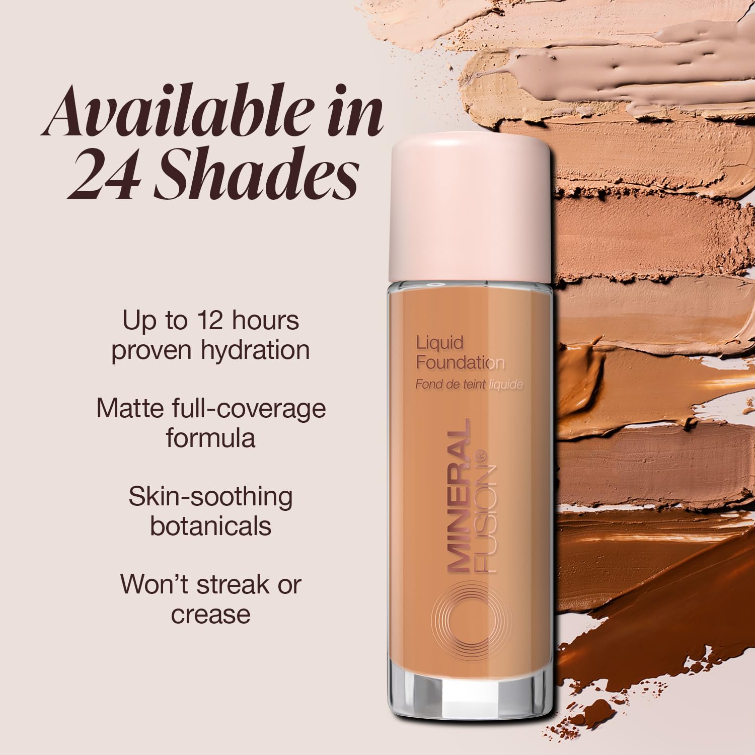Mineral Fusion liquid foundation swirl texture demonstrates lightweight coverage for a natural look.