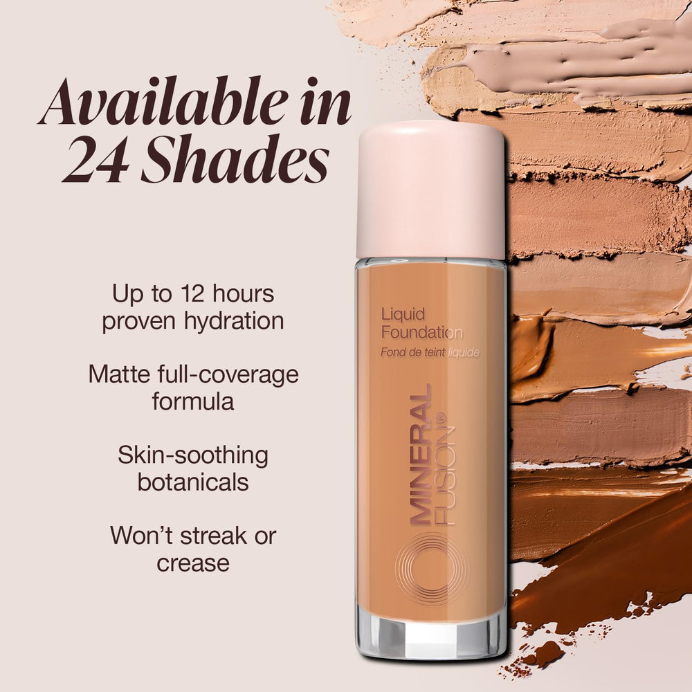 Mineral Fusion liquid foundation swirl texture demonstrates lightweight coverage for a natural look.