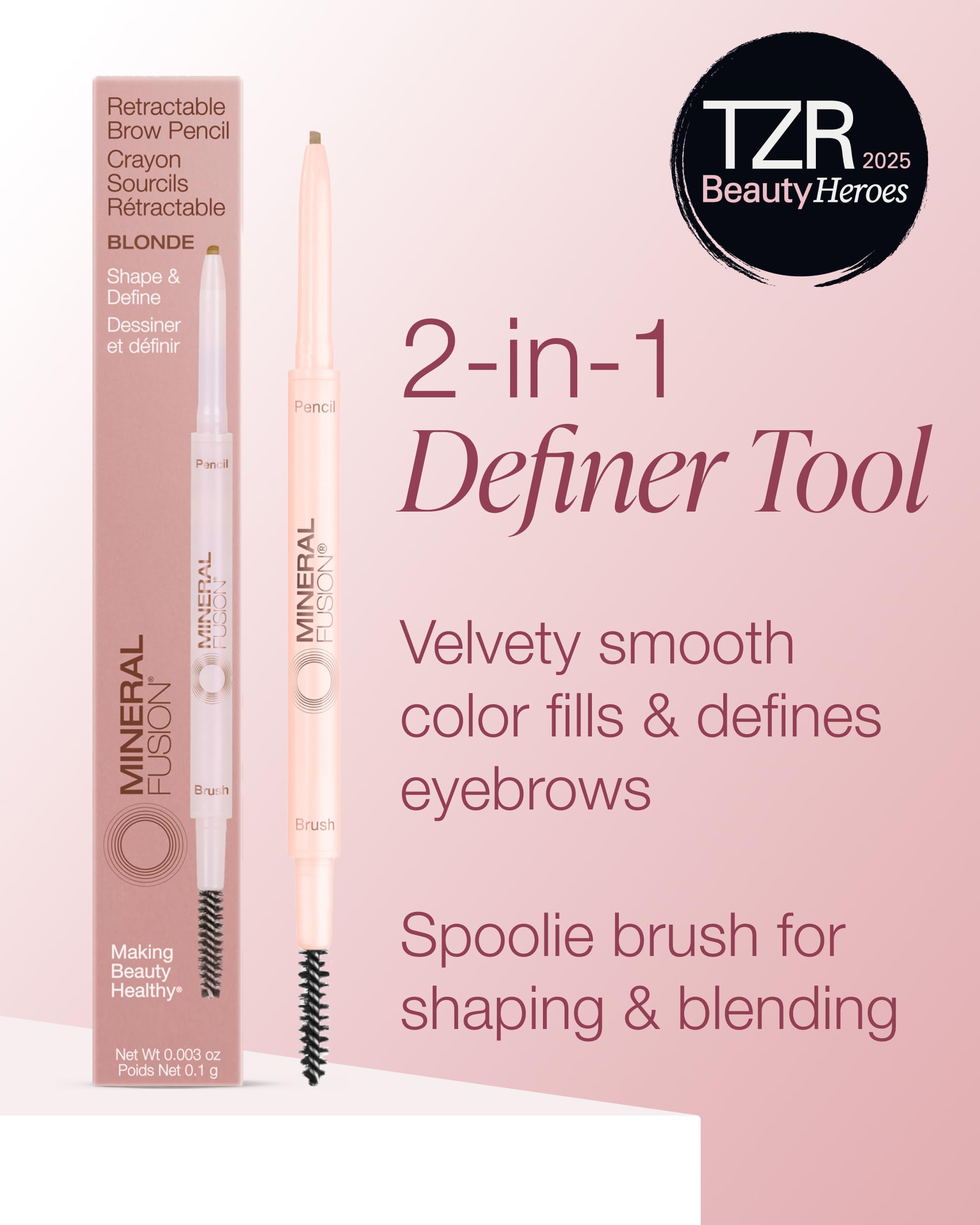 Mineral Fusion retractable brow pencil blonde application angle demonstrates precise shaping