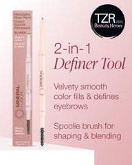 Mineral Fusion retractable brow pencil blonde application angle demonstrates precise shaping