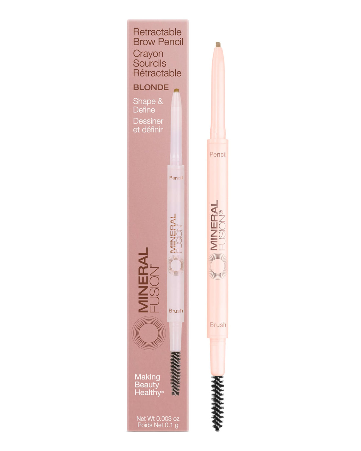 Mineral Fusion retractable brow pencil blonde packaging shows compact, travel-friendly design