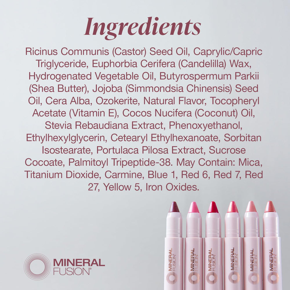 Mineral Fusion two-in-one lip tint and blush for quick makeup.