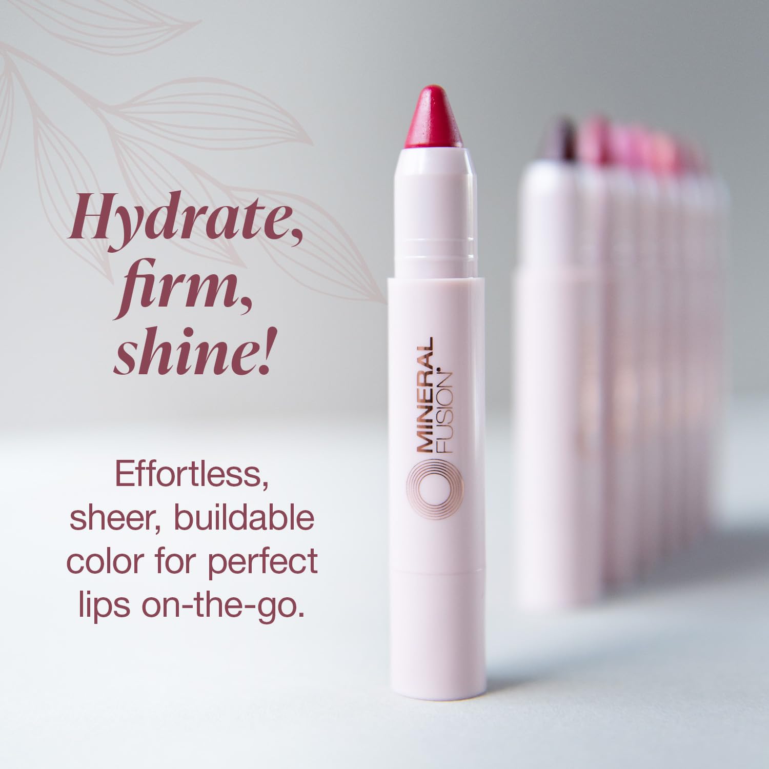 Mineral Fusion lip tint applied on lips for effortless color.