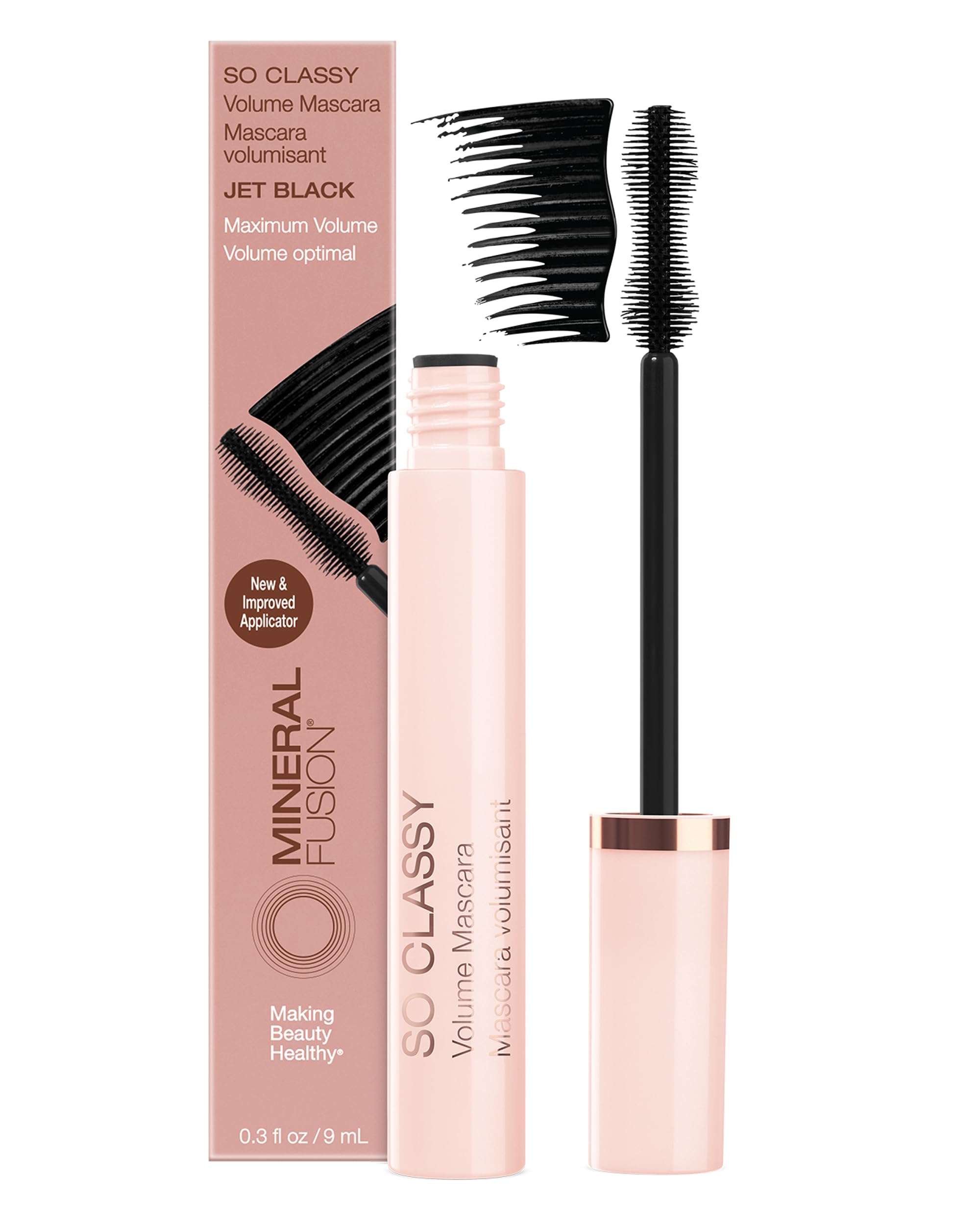 Mineral Fusion So Classy Volume Mascara Black on lashes delivering bold, voluminous definition.