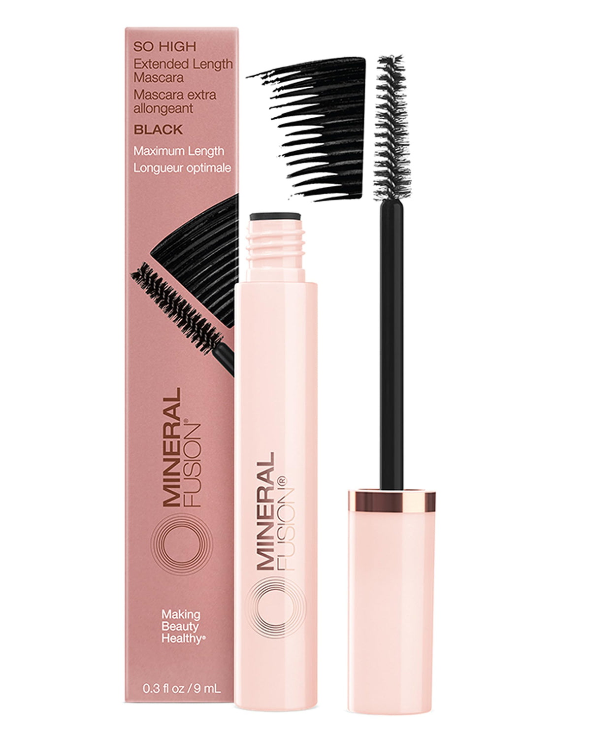Mineral Fusion So High mascara wand close-up showing lengthening formula