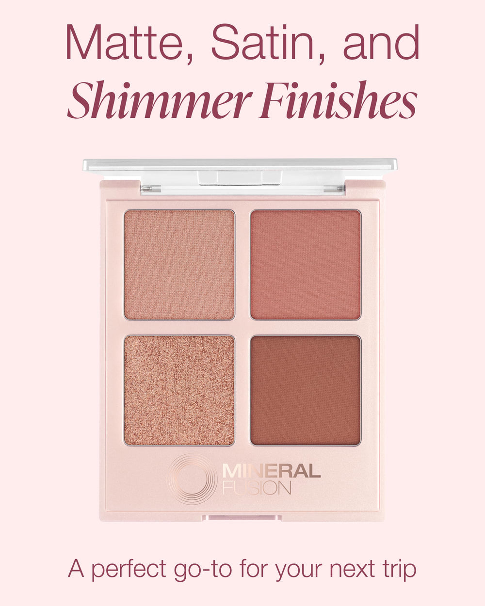 Mineral Fusion Summer Vacation palette top view demonstrates compact, portable makeup.